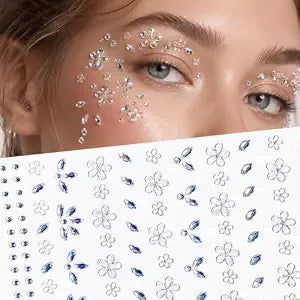 Flower Face Gems Stickers - 3D White Flower Self-Adhesive Face Rhinestone Jewels, Sparkly Crystal Eye Body Eyes Gems for Festival, Rave, Halloween, Carnival Makeup,2 Sheets