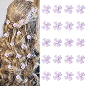 YISSION 20Pcs Mini Light Purple Flower Hair Clips, Rhinestone Decorative Hair Pins for Women and Girls Wedding Bridal Prom Daily Hairstyle Accessories