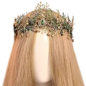 MOSTORY Woodland Fairy Flower Crown - Handmade Leaf Elf Crown Fairy Forest Headband with Rhinestone for Women Halloween Renaissance Photo Props for Cosplay