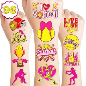 96PCS Softball Temporary Tattoos Pre-Cut for Kids Girls Women