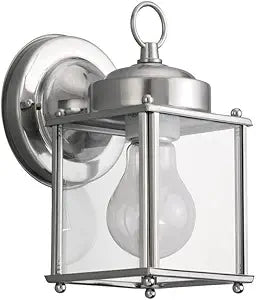 Sea Gull Lighting 8592-965 New Castle One-Light Outdoor Wall Lantern with Clear Glass Panels, Antique Brushed Nickel Finish