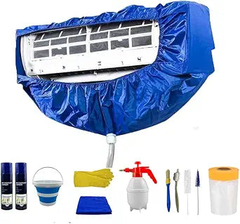 Mini Split Kit for Air Conditioner Including a fully enclosed cleaning water bag, 5 brushes of different specifications, and protective wall film (SMALL 11PIC)