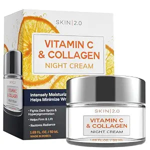 Skin 2.0 Vitamin C & Collagen Face Moisturizer ��� Hydrating Anti Aging Night Cream For Uneven & Dry Skin, Firms & Smooths Fine Lines ��� Dermatologist Tested, Korean Skin Care, Clean Beauty ��� 1.69 Fl Oz