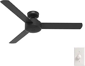 Hunter 52 inch Indoor Ceiling Fan No Light - Black Modern Ceiling Fan without Light, 3 Blades, Standard Mount, For Bedroom, Living Room, or Kitchen, Wall Control - Presto 50810, Matte Black