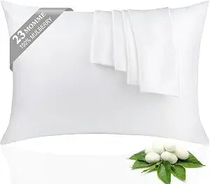 100% Silk Pillowcase 2 Pack for Hair and Skin, Both Sides 23 Momme Grade 6A+ Mulberry Silk Pillowcases with Hidden Zipper, Soft&Smooth Cooling Pillow Cases (White, King 2036)
