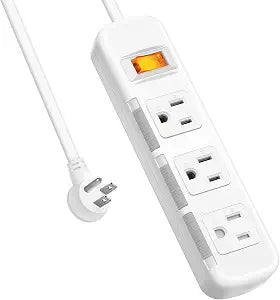 Flat Plug Power Strip Surge Protector 3 Outlets, Extension Cord 3 ft 3 Prong, 300J, 10A/1250W, Overload Protection Switch, Plug Strip for Home Office, Child Safety Slide Outlet Covers