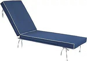 Outdoor Chaise Lounge Cushions, 4 Inch Thick Waterproof Fade Resistant Patio Furniture Lounger Chair Cushion Pad for Pool (1, Blue + White Side, 72'' L x 21'' W x 4" T)