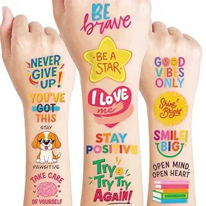 120 PCS Motivational Pre-Cut Temporary Tattoos for Kids
