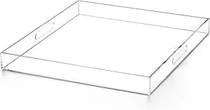 Clear Acrylic Ottoman Tray with Cutout Handles 20x20 Inch Over Sized Serving Tray, Organizer Rubber Boot Tray Decorative for Living Room Bedroom,Bathroom and Entryway Kitchen Tabletop