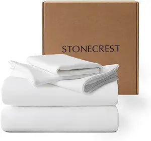 STONECREST Cooling Fitted Sheet, Breathable Bed Sheets for Hot Sleeper and Night Sweats, with Pillowcases (King, White)