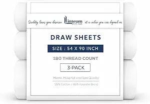 Linteum Textile White Draw Sheets 54x90 Inches 3 Pack  180 Thread Count Poly-Cotton Flat Sheets for Hospitals, Clinics, Nursing Homes, Hotels and Massage Tables