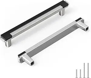 Rergy 10 Pack 5 Inch Brushed Nickel Cabinet Pulls Sliver Drawer Handles Black and Brushed Nickel Cabinet Pulls Kitchen Drawer Handles, Square Zinc Alloy Hardware for Door Bedroom Dresser