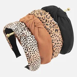 Top Knotted Headband for Women Trendy 4 Pack, Wide Head Bands for Women's Hair Knotted, Chunky Cute Women's Headbands Fashion, Black Brown Leopard