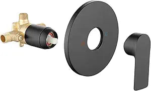 Taplong Single-Function Shower Handle Valve Trim Kit Bathroom Shower Valve Mixer Wall Mount Rough-In Valve Single Handle Tub Shower Valve Male Thread Matte Black,06161KB