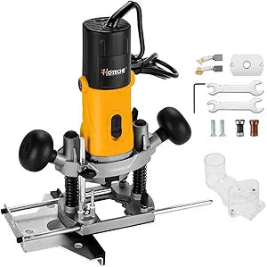 Hoteche 7.1 Amp Wood Router Tool, Variable Speed, 1/4" & 6mm Collets, Depth Adjustable to 1.18", Compact Electric Router for DIY Woodworking