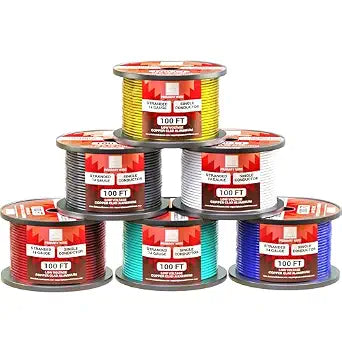 14 Gauge Wire Combo 6 Pack (600ft Total) 100ft Per Roll, 12V Low Voltage Automotive and Electrical Cable, Copper Clad Aluminum (CCA)