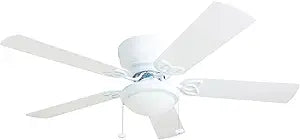 Prominence Home Benton Traditional 52 Inch Ceiling Fan with Light, LED Flush Mount Ceiling Fan, Indoor Fan with 5 Blades, White and Gray Oak Blade Finish Options, White (50852-01)