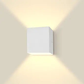 LUXRITE Square LED Up and Down Wall Sconce, Metal, 5CCT 2700K | 3000K | 3500K | 4000K | 5000K, Modern Indoor and Outdoor Wall Light, 15W, 1000LM, IP65 Waterproof, ETL Listed - White