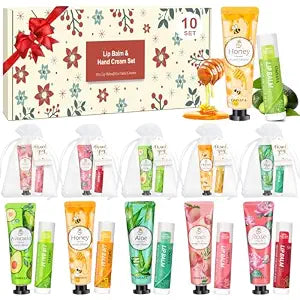 20 Pack Bulk Gifts, Lip Balm Bulk and Hand Cream Gift Set With Organza Bag Thank You Card,Thank You Gift,Bridal Wedding Favors & Baby Shower Wedding Gifts For Guests, Christmas Gift Stocking Stuffers