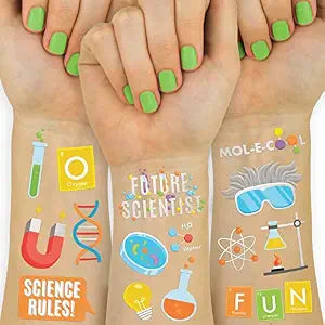 xo, Fetti Science Party Temporary Tattoos - 62 Silver Metallic Foil Styles | Future Mad Scientist Birthday Party Supplies, Educational Science Favors, Scientific Arts and Crafts