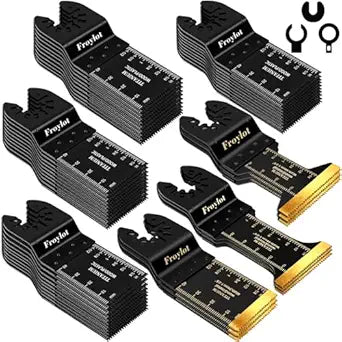 49PCS Universal Oscillating Tool Saw Blade Kit - Titanium Bi-Metal Multitool Blades Cutting Wood Nails/Metal/Plastic -Fits Black Decker DeWALT Porter Cable Rockwell Ridgid Ryobi Chicago Craftsman