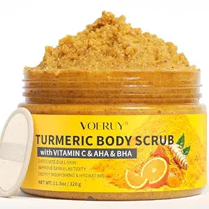 VOERUY Turmeric Body Scrub, 10% AHA&BHA, Smooth & Moisturized Skin, 11.3oz
