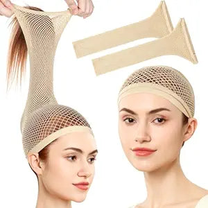 Fandamei Wig Cap, Hair Net for Wig, 30 CM Large Mesh Wig Cap for Long Hair for Women, Nylon Hair Net Non Slip for Halloween Rave Party Cosplay-Light Brown 2 PCS