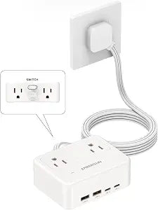 Cruise Essentials Flat Plug Power Strip with 4 AC 4 USB (PD 20W) Port White
