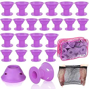 JANYUN 40Pcs Purple Hair Rollers,Silicone Heatless Curlers for Women Girl