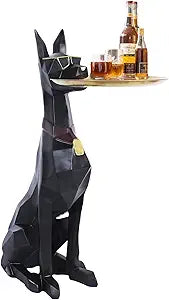 29in Geometric Dog Accent Table with Tray Butler Statue Animal Side Table for Modern Home Decor Dog Butler Statue with Tray Animal Accent Table for Living Room, Bedroom, Study, Patio (Black)