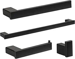 Klabb 4-Pieces Black Matte Bathroom Hardware Accessories Set,24 Inch SUS304 Stainless Steel Wall Mounted Towel Bars Set, Modern Rustproof Bathroom Accessories for Home, Apartment & Hotel
