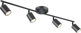 BoostArea LED 4 Light Track Lighting Kit, Black 4 Way Ceiling Spot Lighting, Flexibly Rotatable Light Head for Kitchen, Living Room, Bedroom, Bulb Not Included