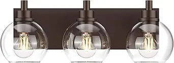 IZORRO Bathroom Light Fixtures, 3 Light Oil Rubbed Bronze Vanity Light, Modern Wall Sconces with Globe Clear Glass Shade, Vanity Lighting Fixtures Over Mirror,E26 Bulb Socket