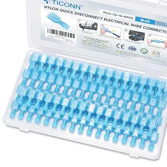 TICONN 100 Pcs Nylon Spade Connector Kit, Insulated Crimp Wire Connectors