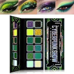 Green Eyeshadow Palette, 12 Color Neon Green Emerald Multichrome Eye Shadow