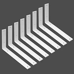 WINKER Shelf Bracket 8 Pack 8" Lx8 Hx1.5 W 5mm Thick Heavy Duty White 8 Inch Metal Iron L Brackets for Wall Shelves