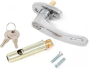 Oswald Supply L Handle and Latch Set, Chrome Locking ADA Approved with V- Spindle, Round Bolt/Plunger Latch, Midland Style with Keys and Hardware for Trash Chute and Linen Chute Doors