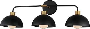 Maxim Lighting Thelonious 3-Light Bath Vanity Light | Black/Natural Aged Brass Finish | Steel Shade | Bathroom Vanity Fixture | 10023BKNAB