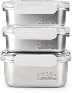 FOLAI [3-Pack Stainless Steel Meal Prep Containers with Lids, Food Storage with Snap Locking Lids, for Lunch Bento Box, Picnic and Travel, Freezer and Dishwasher(650ml+650ml+1300ml)