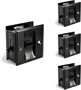 HOMOTEK 4 Pack Privacy Pocket Door Lock Hardware with Pull Pocket & Bi-Fold Door Hardware- Replace Old Or Damaged Sliding Door Locks Quickly and Easily, 2-3/4x2-1/2, for 1-3/8 Thickness Door, Black