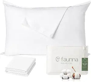 FAUNNA 100% Cotton Pillow Protectors, Bed Bug Proof, Hypoallergenic, Featuring Antimicrobial Product Protection for Enhanced Freshness, - Premium Breathable Zippered Protectors(Queen Size, 4 Pack)