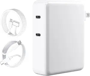Mac Book Pro Charger - 140W, 2-Ports 140W USB C Fast Laptop Charger, Compatible with Mac Book Pro/Air 16 15 14 13 inch, M1 M2 M3 M4 Series and All USB C Device, with 6.6FT Type C & Magnetic 3 Cable