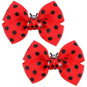 Nogeqi 2 Pcs Ladybug Hair Clips, Red Bow Lady Bug Hair Clips for Girls Toddler and Women, Polka Dot Bow Lady Bug Barrettes, Ladybug Accessories for Birthdays Holidays Back to School