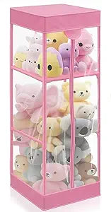 Clear Stuffed Animal Storage Organizer with Zippered Waterproof & Dustproof Cover, Large Stuffed Holder. (Pink, 16.2" L x 16.2" W x 47.2" H)