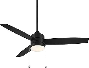 WAC Atlantis Indoor and Outdoor 3-Blade Pull Chain Ceiling Fan 52in Matte Black with 3000K LED Light Kit