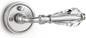 1 Pack Brushed Nickel Glass Door Lever Privacy Crystal Door Levers Satin Nickel Door Lever Interior Door Handle for Bedroom and Bathroom,Zinc Alloy