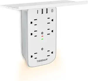 TESSAN Wall Outlet Extender with Shelf and Dimmable Night Light,