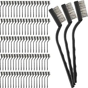 Zhehao 90 Pcs Mini Wires Brushes Set Curved Handle Wire Stainless Small Metal Brush for Cleaning Metal Scrub Masonry for Cleaning Welding Slag and Rust Tool(Solid Color Wire Brush)