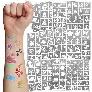 183 PCS Temporary Tattoos Stencils for Kids, Boys Girls Glitter Tattoo Stencils Kit, Body Face Paint Stencils Template for Kids School Show Birthdays Christmas Halloween Party Supplies