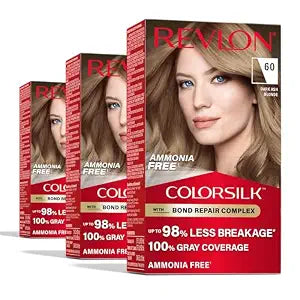 Revlon ColorSilk with Bond Repair Hair Color, 60 Dark Ash Blonde, 3pk